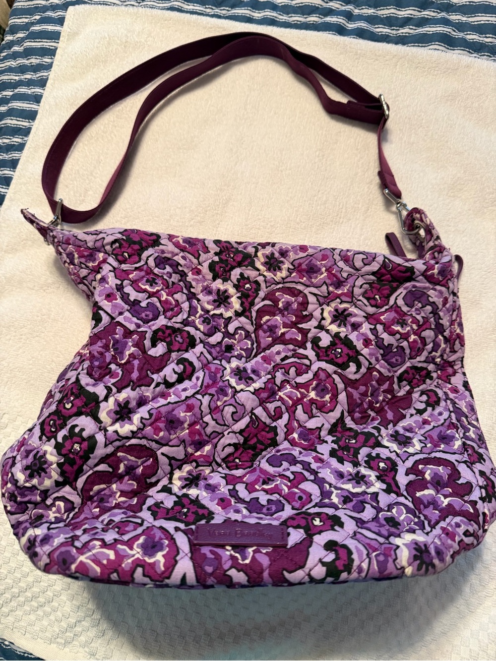 Vera Bradley Purple Floral Quilted Shoulder Bag with Adjustable Strap